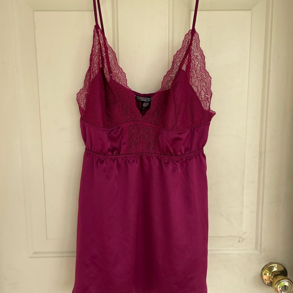 Victoria's Secret Satin Lace Trim Camisole Wine Red Size XL  Y2K Lingerie